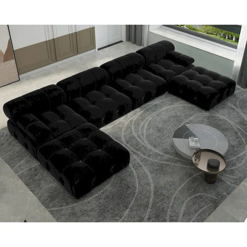 Canapé modulaire sectionnel en velours en U moderne, 6 places, méridienne extra large pour salon