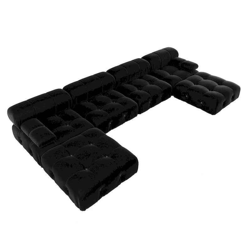 Canapé modulaire sectionnel en velours en U moderne, 6 places, méridienne extra large pour salon