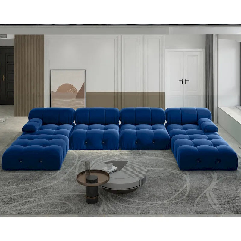 Canapé modulaire sectionnel en velours en U moderne, 6 places, méridienne extra large pour salon