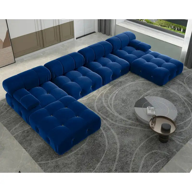 Canapé modulaire sectionnel en velours en U moderne, 6 places, méridienne extra large pour salon