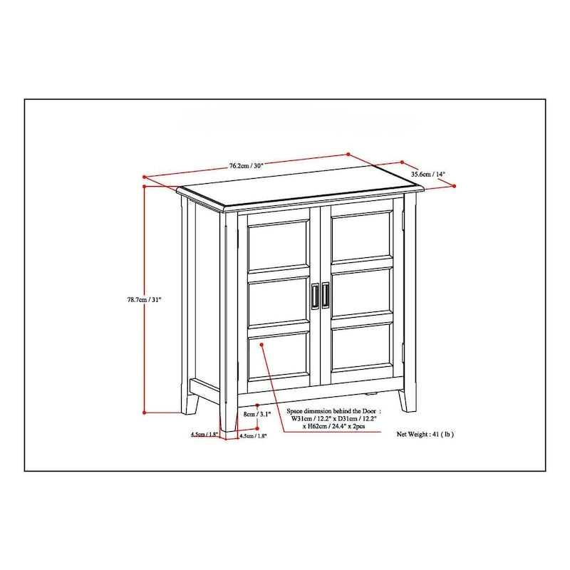 Meuble bas de rangement transitoire en bois massif Portland de 76 cm de large – 76 larg. x 36 prof. x 79 haut. (cm)