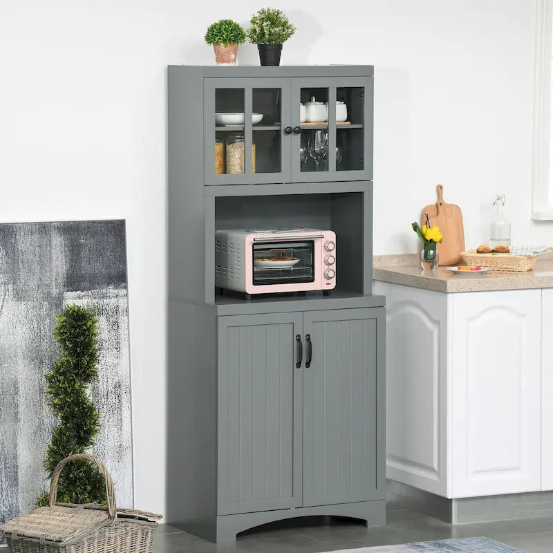 Buffet et vaisselier de cuisine Accent en bois avec porte vitrée et espace micro-ondes