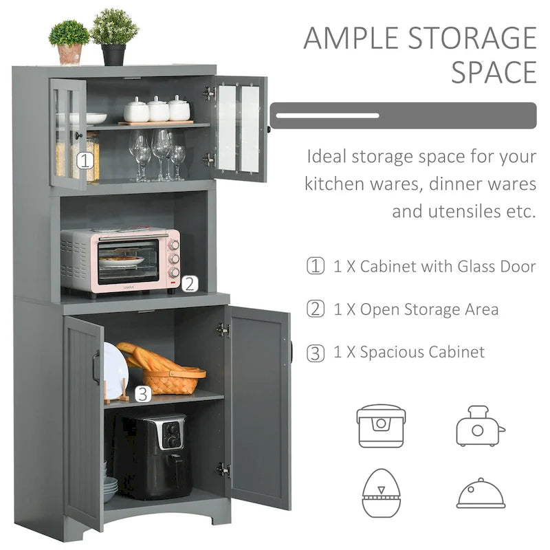 Buffet et vaisselier de cuisine Accent en bois avec porte vitrée et espace micro-ondes