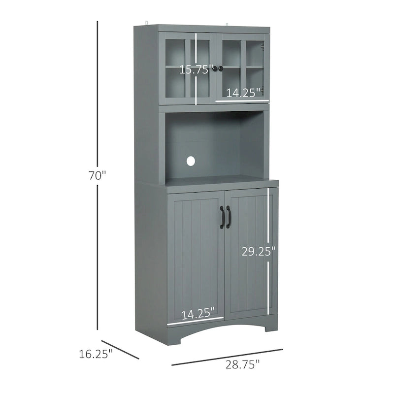 Buffet et vaisselier de cuisine Accent en bois avec porte vitrée et espace micro-ondes
