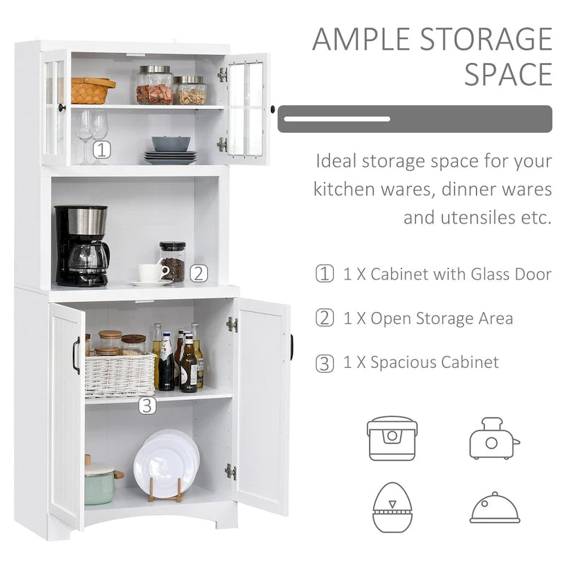 Buffet et vaisselier de cuisine Accent en bois avec porte vitrée et espace micro-ondes