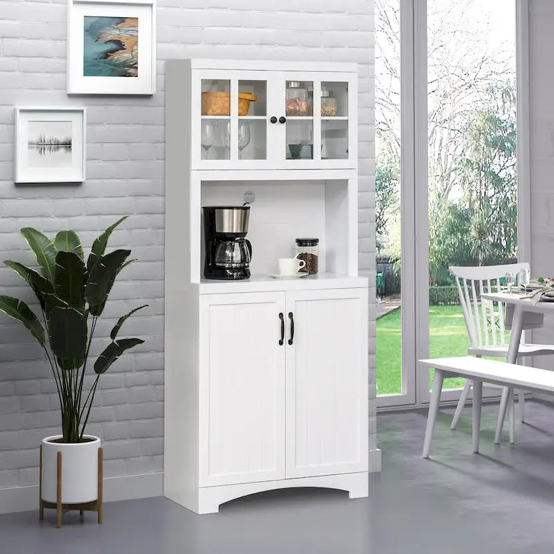 Buffet et vaisselier de cuisine Accent en bois avec porte vitrée et espace micro-ondes