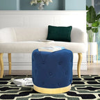 Tabouret de Maquillage Rond en Velours Ottoman avec Base Dorée