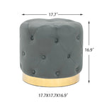 Tabouret de Maquillage Rond en Velours Ottoman avec Base Dorée