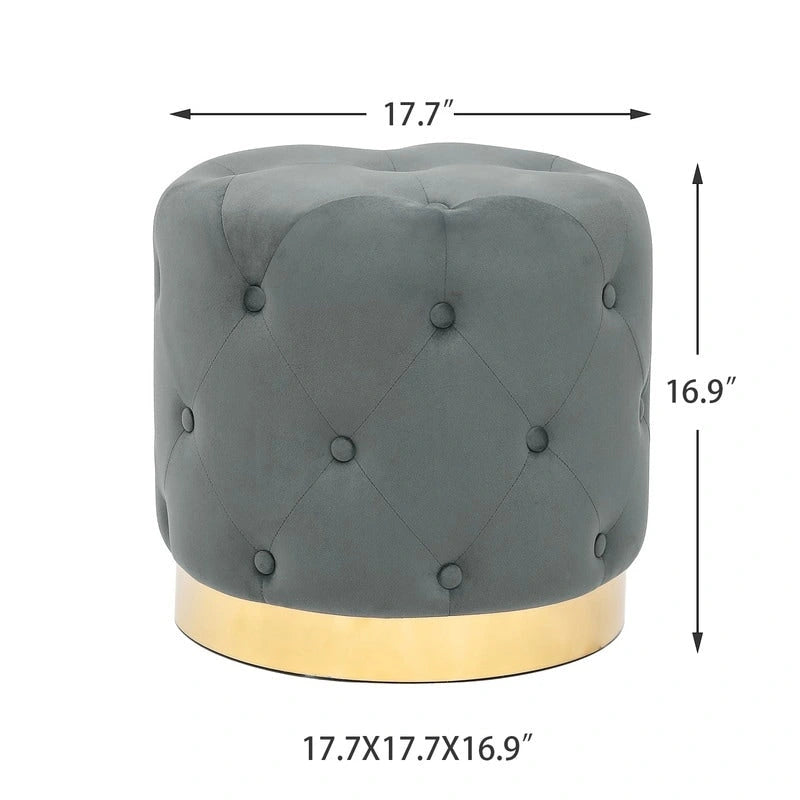 Tabouret de Maquillage Rond en Velours Ottoman avec Base Dorée