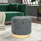 Tabouret de Maquillage Rond en Velours Ottoman avec Base Dorée