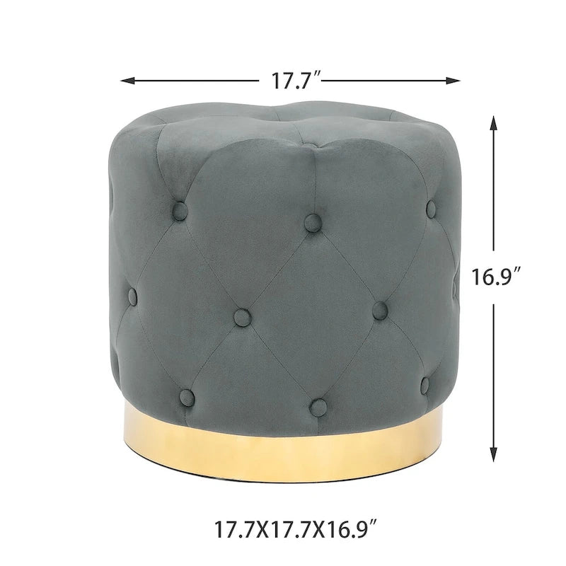 Tabouret de Maquillage Rond en Velours Ottoman avec Base Dorée