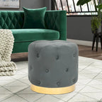 Tabouret de Maquillage Rond en Velours Ottoman avec Base Dorée