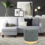 Tabouret de Maquillage Rond en Velours Ottoman avec Base Dorée