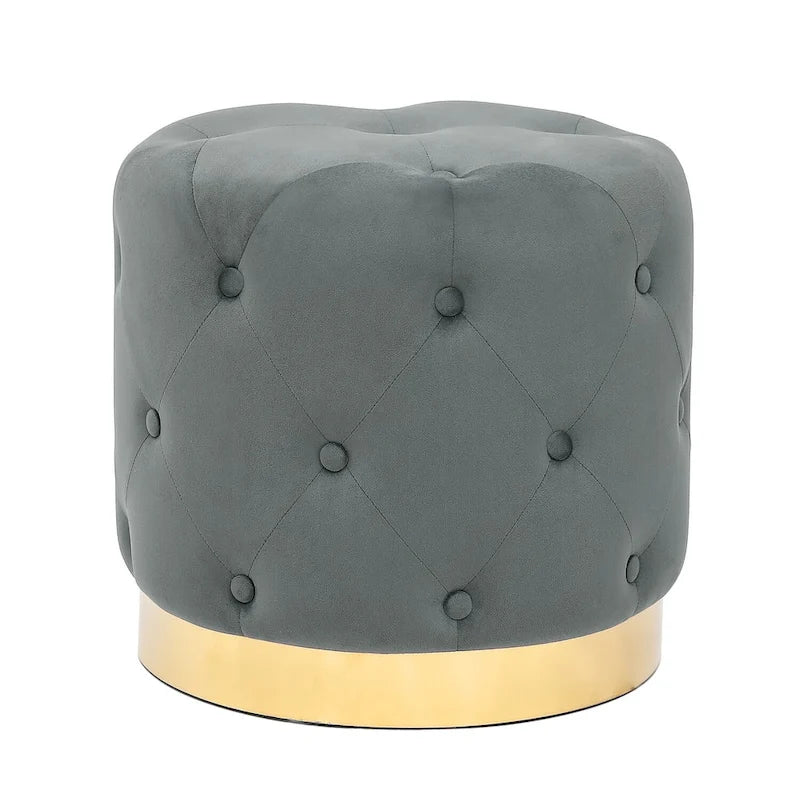 Tabouret de Maquillage Rond en Velours Ottoman avec Base Dorée