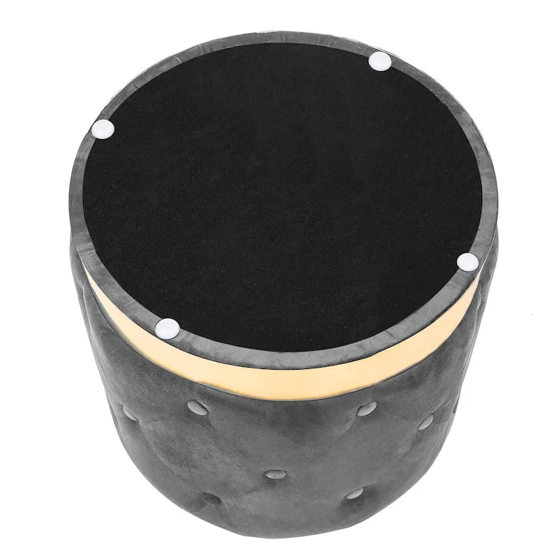 Tabouret de Maquillage Rond en Velours Ottoman avec Base Dorée
