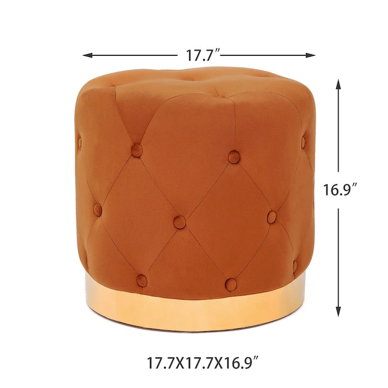 Tabouret de Maquillage Rond en Velours Ottoman avec Base Dorée
