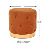 Tabouret de Maquillage Rond en Velours Ottoman avec Base Dorée