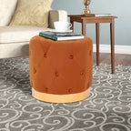 Tabouret de Maquillage Rond en Velours Ottoman avec Base Dorée