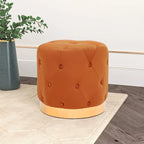Tabouret de Maquillage Rond en Velours Ottoman avec Base Dorée