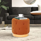 Tabouret de Maquillage Rond en Velours Ottoman avec Base Dorée