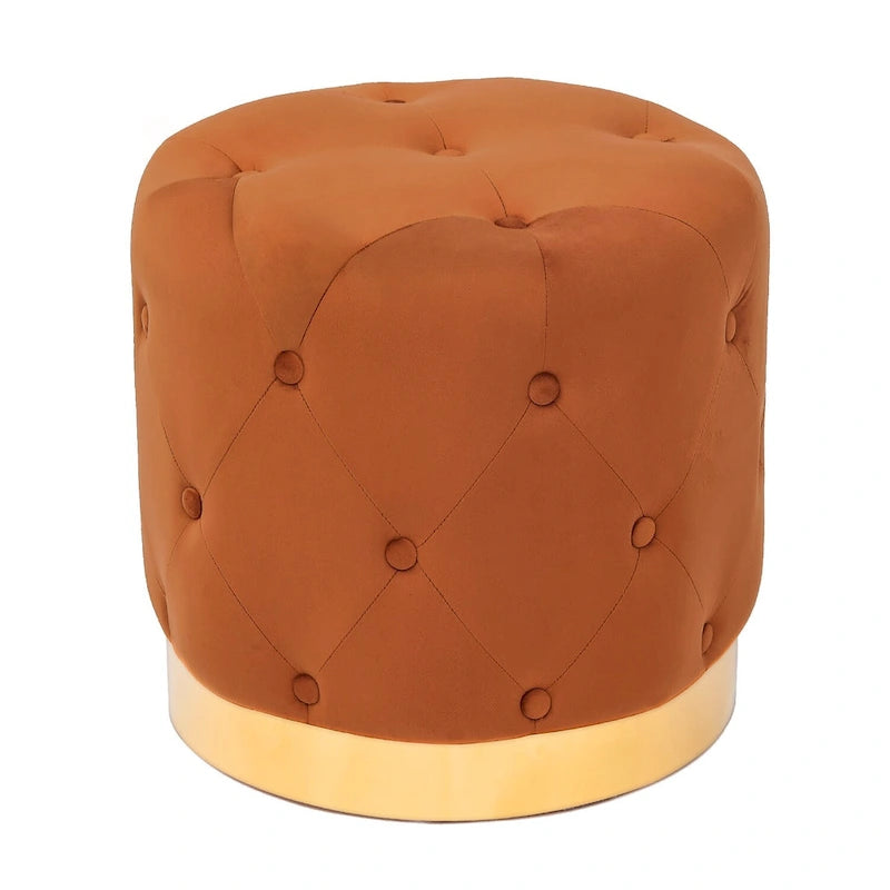 Tabouret de Maquillage Rond en Velours Ottoman avec Base Dorée