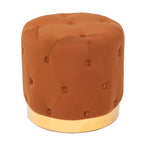 Tabouret de Maquillage Rond en Velours Ottoman avec Base Dorée