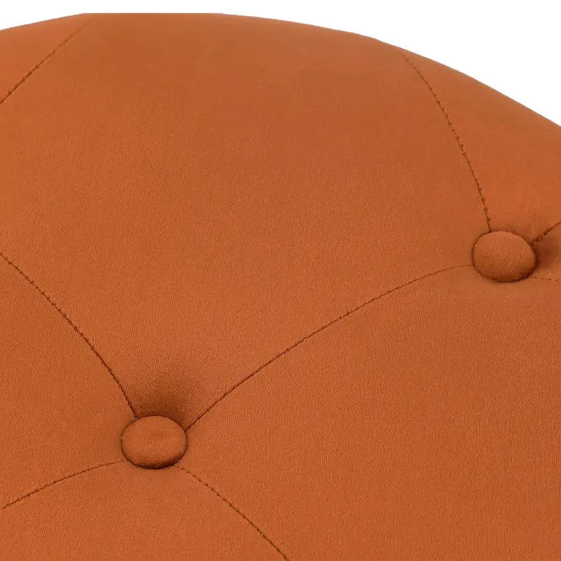 Tabouret de Maquillage Rond en Velours Ottoman avec Base Dorée