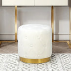 Tabouret de Maquillage Rond en Velours Ottoman avec Base Dorée