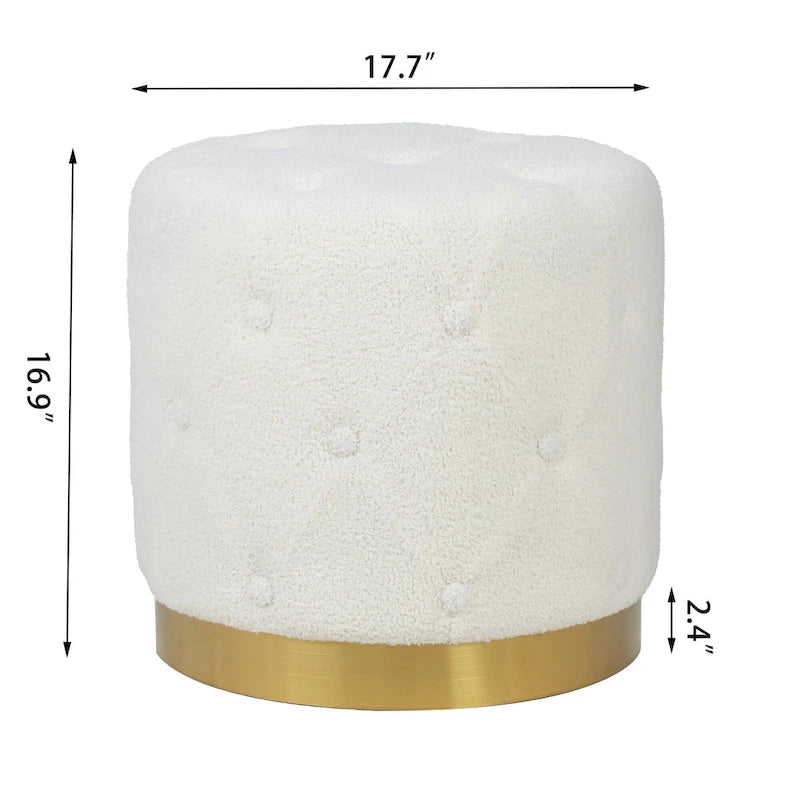 Tabouret de Maquillage Rond en Velours Ottoman avec Base Dorée