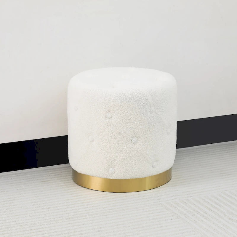 Tabouret de Maquillage Rond en Velours Ottoman avec Base Dorée