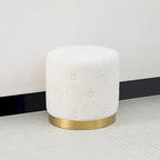 Tabouret de Maquillage Rond en Velours Ottoman avec Base Dorée