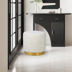 Tabouret de Maquillage Rond en Velours Ottoman avec Base Dorée