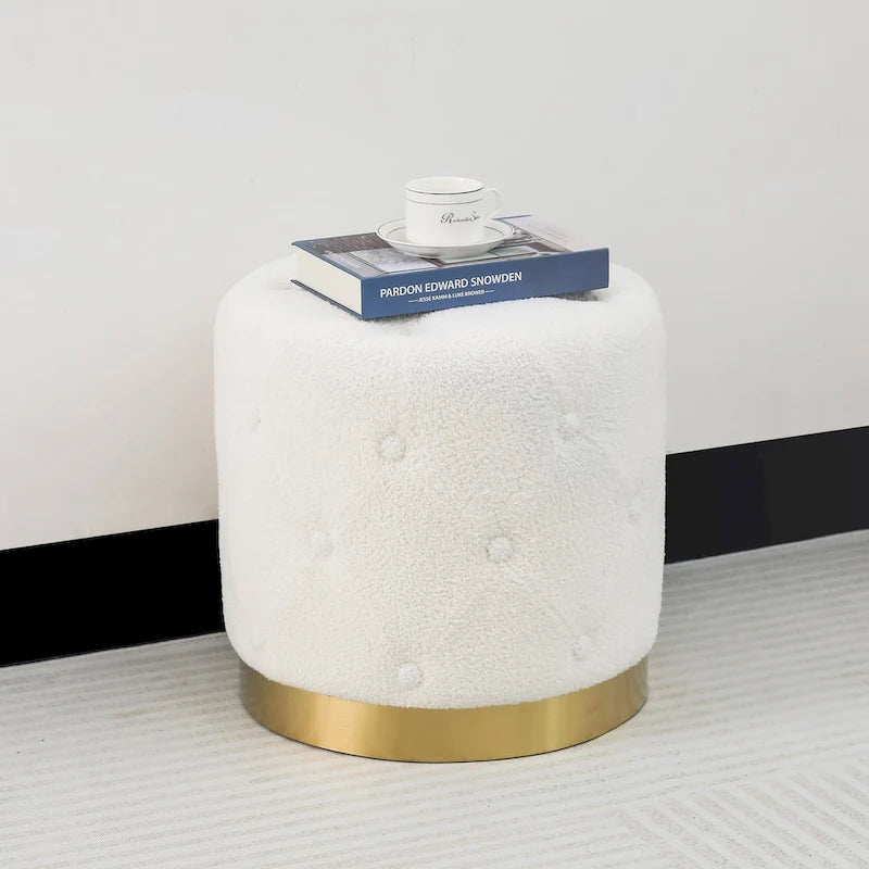 Tabouret de Maquillage Rond en Velours Ottoman avec Base Dorée