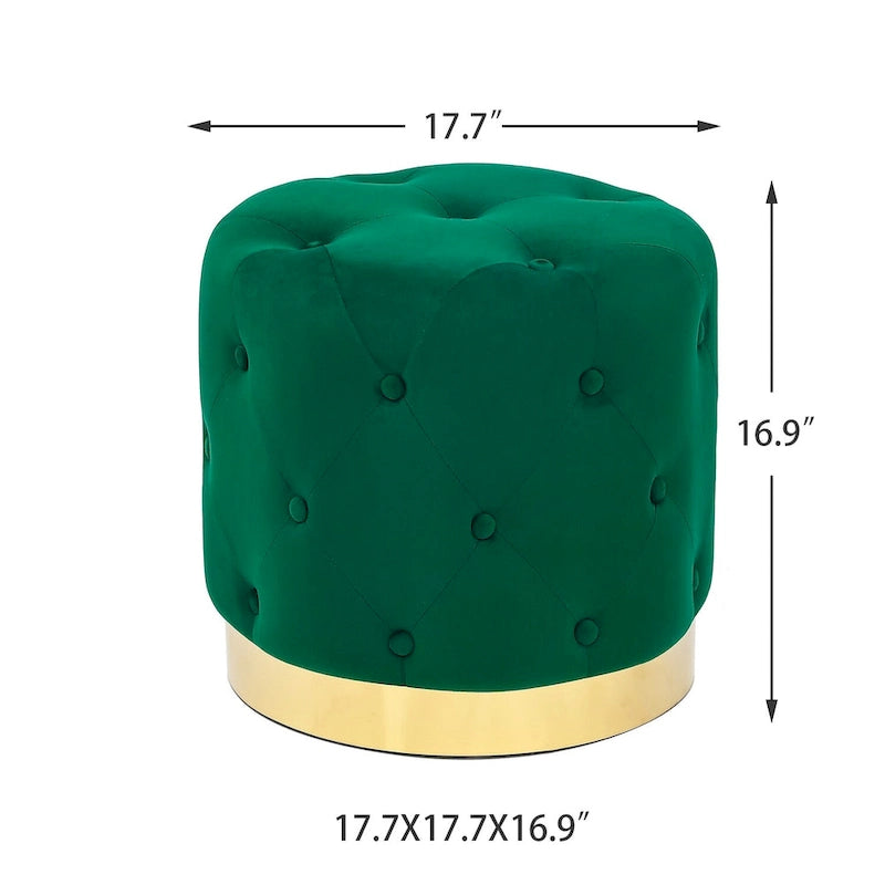 Tabouret de Maquillage Rond en Velours Ottoman avec Base Dorée
