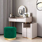 Tabouret de Maquillage Rond en Velours Ottoman avec Base Dorée