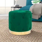 Tabouret de Maquillage Rond en Velours Ottoman avec Base Dorée