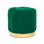 Tabouret de Maquillage Rond en Velours Ottoman avec Base Dorée