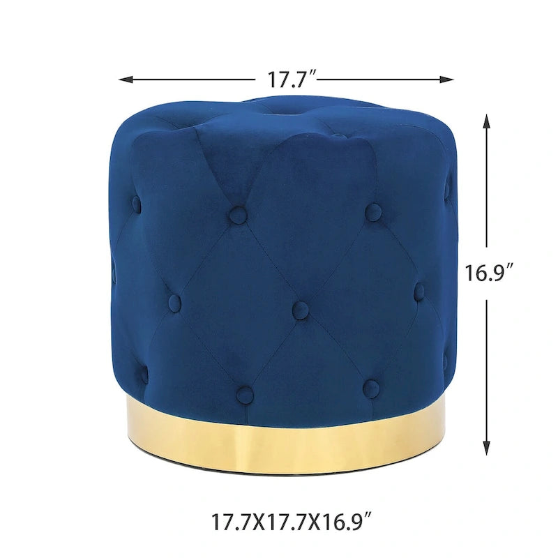 Tabouret de Maquillage Rond en Velours Ottoman avec Base Dorée