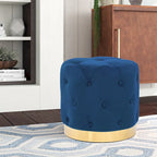 Tabouret de Maquillage Rond en Velours Ottoman avec Base Dorée