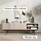 Meuble TV Kelly adapté aux téléviseurs jusqu'à 65 po avec pieds en bois, design scandinave moderne du milieu du siècle