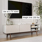 Meuble TV Kelly adapté aux téléviseurs jusqu'à 65 po avec pieds en bois, design scandinave moderne du milieu du siècle