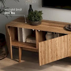 Meuble TV Kelly adapté aux téléviseurs jusqu'à 65 po avec pieds en bois, design scandinave moderne du milieu du siècle