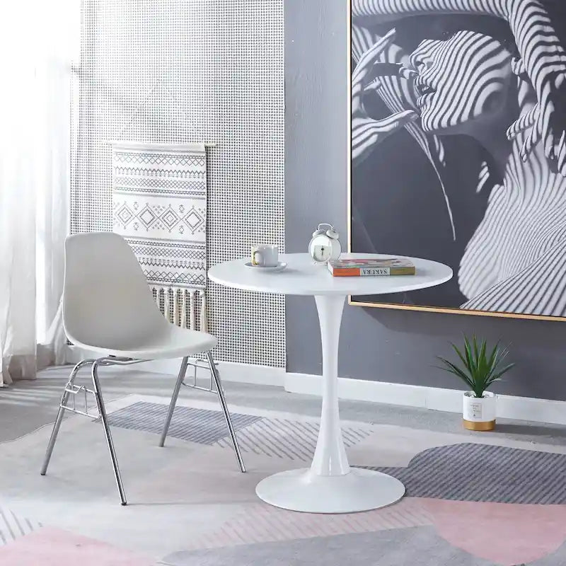 Table à manger Tulipe 80 cm, table à manger du milieu du siècle pour 2-4 personnes avec plateau rond en MDF, table à manger sur pied, table basse de loisirs