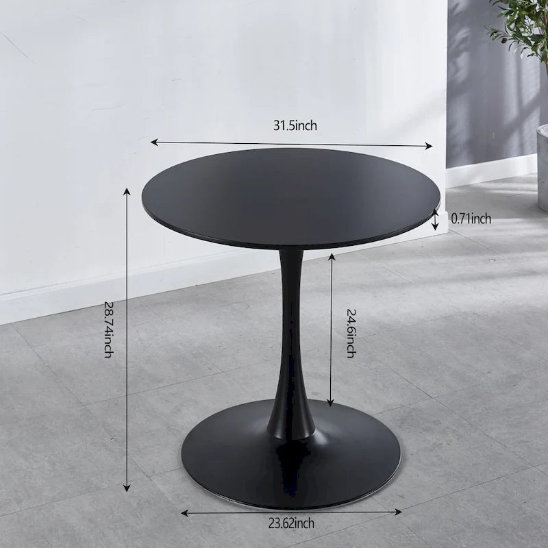 Table à manger Tulipe 80 cm, table à manger du milieu du siècle pour 2-4 personnes avec plateau rond en MDF, table à manger sur pied, table basse de loisirs