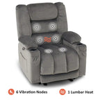 Fauteuil inclinable électrique avec fonction de chauffage et de massage, en tissu