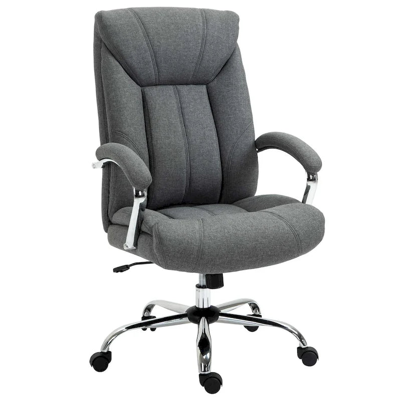 Chaise de bureau pivotante à dossier haut, en tissu de lin ergonomique avec accoudoirs et hauteur réglable