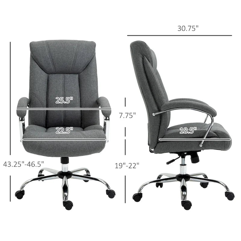 Chaise de bureau pivotante à dossier haut, en tissu de lin ergonomique avec accoudoirs et hauteur réglable
