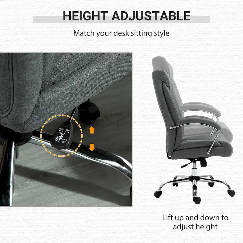 Chaise de bureau pivotante à dossier haut, en tissu de lin ergonomique avec accoudoirs et hauteur réglable