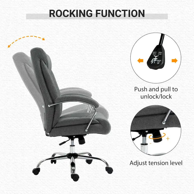 Chaise de bureau pivotante à dossier haut, en tissu de lin ergonomique avec accoudoirs et hauteur réglable