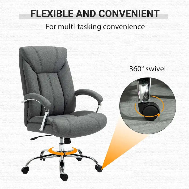 Chaise de bureau pivotante à dossier haut, en tissu de lin ergonomique avec accoudoirs et hauteur réglable